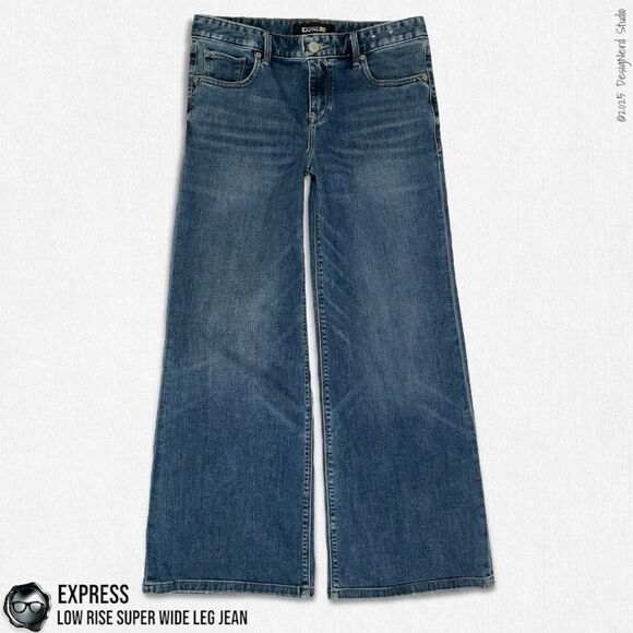 EXPRESS LOW RISE ORIGINAL SUPER WIDE LEG JEAN IN INDIGO SIZE 6P - Picture 2 of 13
